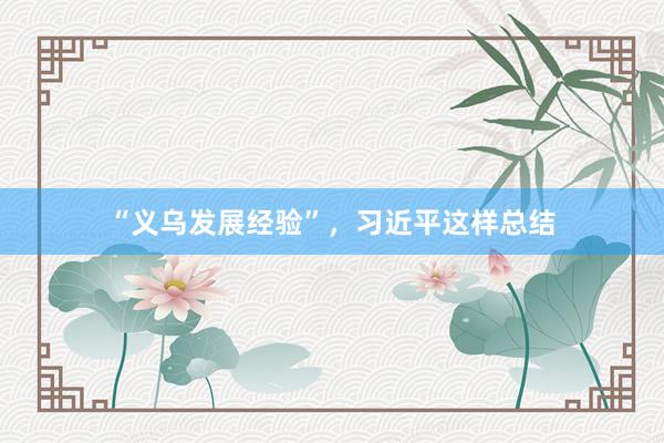 “义乌发展经验”，习近平这样总结